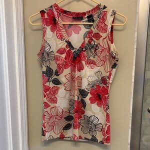 Floral Sleeveless Top - Red and Black